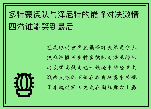 多特蒙德队与泽尼特的巅峰对决激情四溢谁能笑到最后