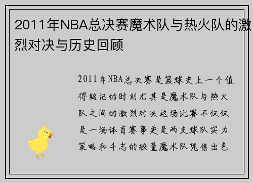 2011年NBA总决赛魔术队与热火队的激烈对决与历史回顾