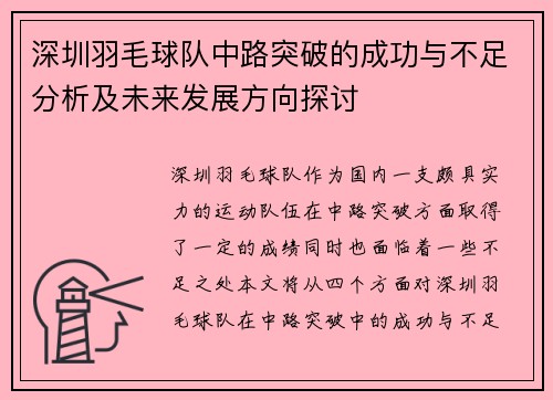 深圳羽毛球队中路突破的成功与不足分析及未来发展方向探讨